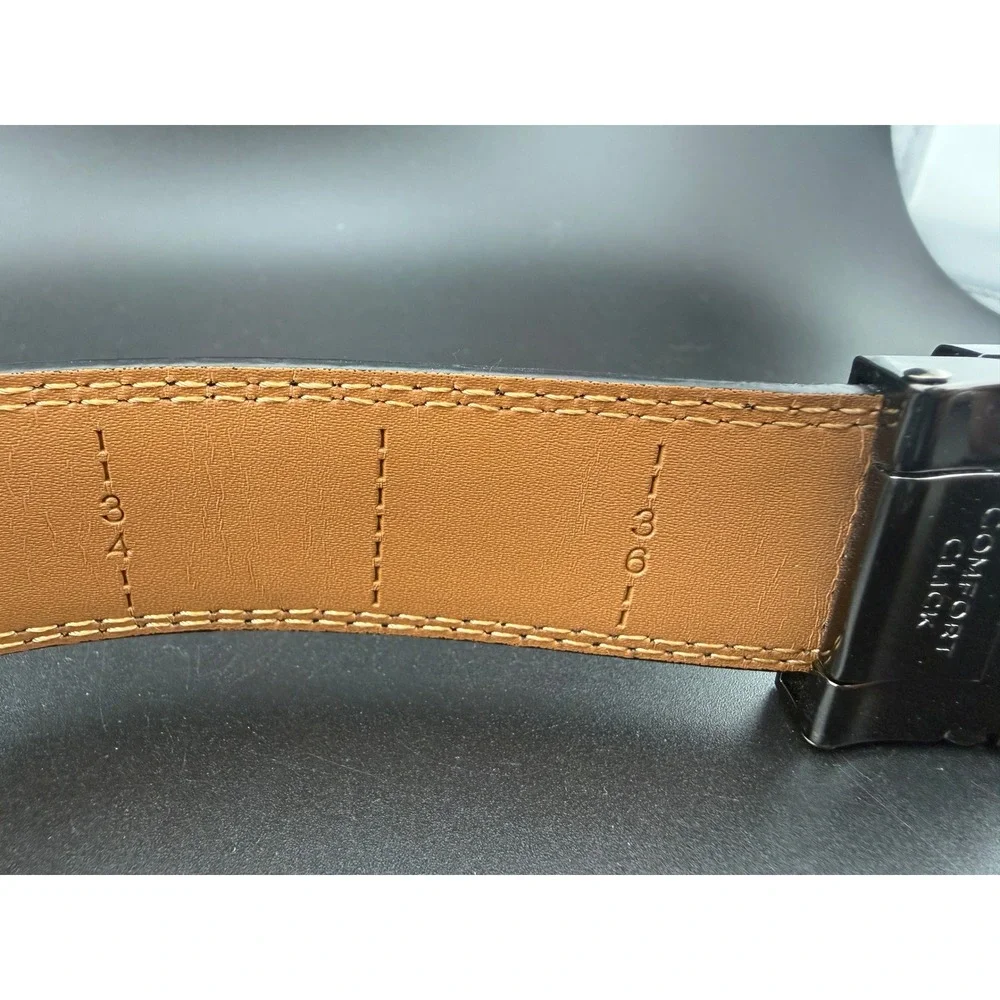Comfort Click Mens Ratchet Belt Black Leather Gunmetal Buckle Adjustable 45 inch